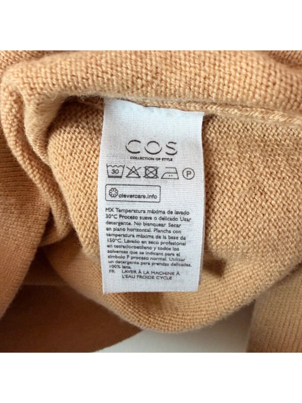COS Camel Beige 100% Wool Crewneck Sweater Womens Size S - Picture 6 of 6